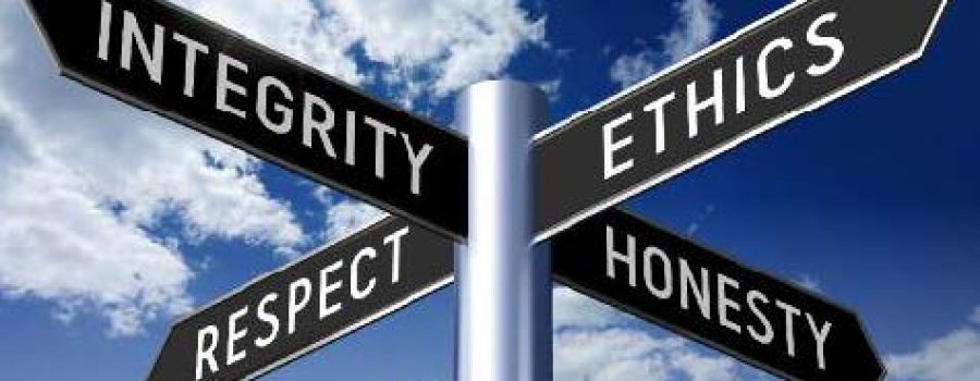 street sign - integrity, ethics, respect, honesty