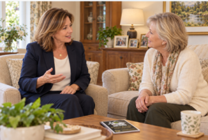 stager and home owner talking